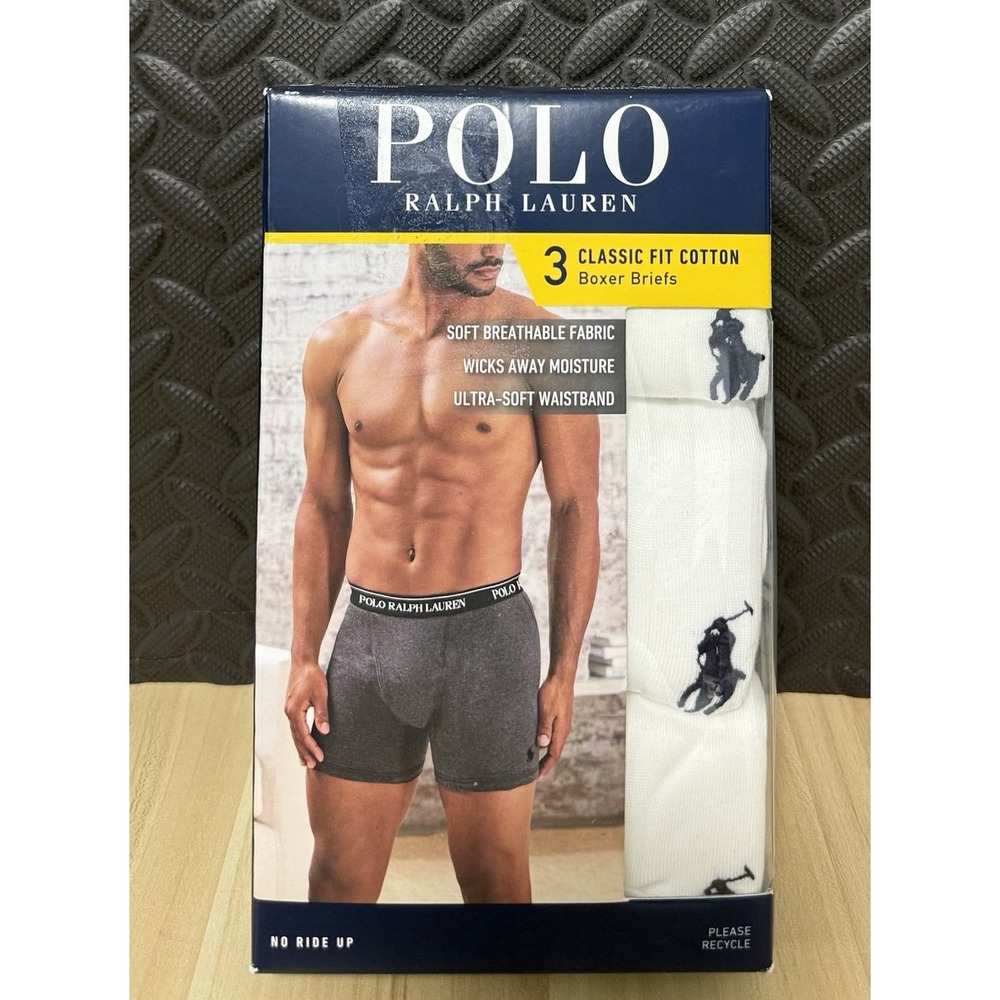 Polo Ralph Lauren White Classic Fit Cotton Boxer Briefs 3 Pack Mens Size M
